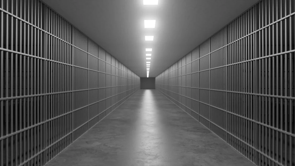 ممر طويل بين زنازين حديدية في خبر سجون مقاطعات نيويورك واحتجاز المهاجرين
